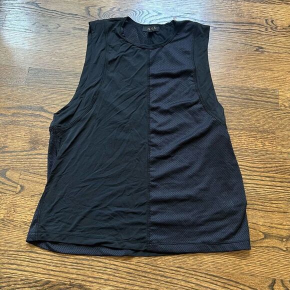 Alala Womens Black Mesh Dual Split Crew Neck Tank Top Size Small - Picture 1 of 8